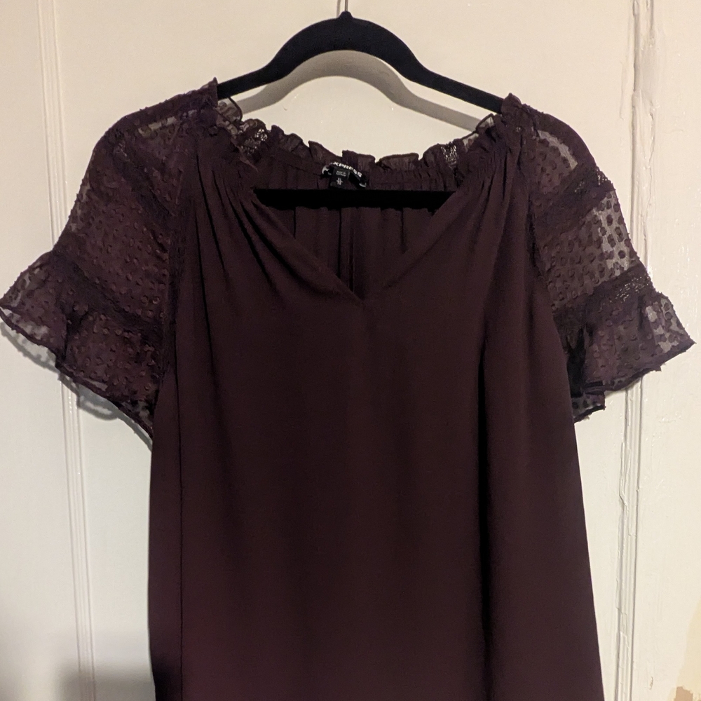 Express Lace Sleeve Blouse - Deep Brown